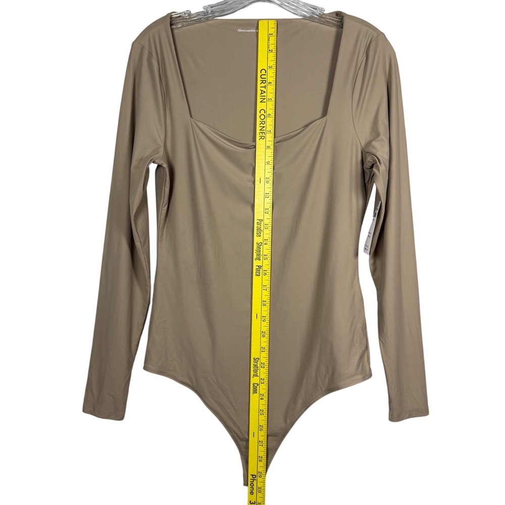 NWT Abercrombie & Fitch Long Sleeve Square Neck Bodysuit Tan Beige Size Large - Picture 4 of 11
